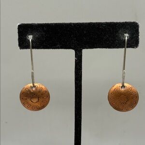Vintage Artisan Silver Copper Tone Dangle Drop Statement Earrings